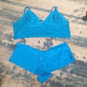 Blue Lace Bralette & Boy Shorts XL